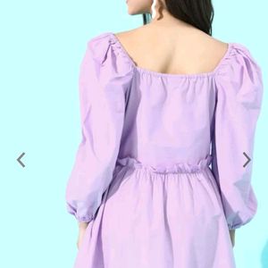 Lavender Puff Sleeves Dress