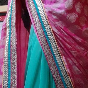 Festive +wedding Saree (Blue And Pink Combine)