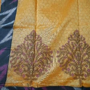 Mustard Yellow Saree with Ikat Blouse