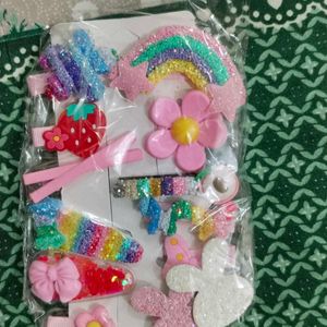 Pink colourful rainbow clips combo