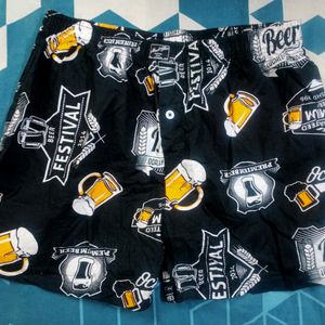 Beer Print Cotton Shorts