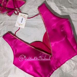 Hot Pink Silk Sweetheart Neck Padded Blouse