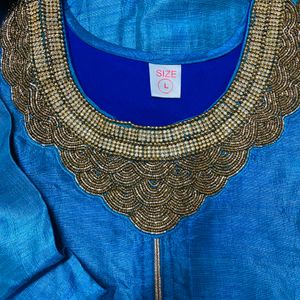 Blue Kurta Front Cut