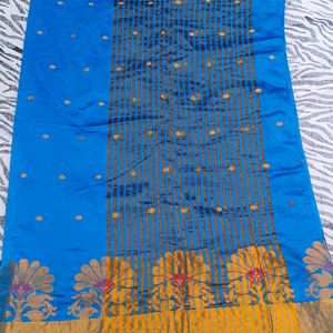 blue colour gold design saree