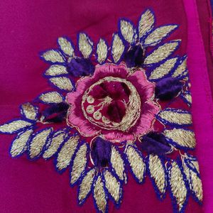 Saree With Velvet Embroidery And Zari Patch Pallu