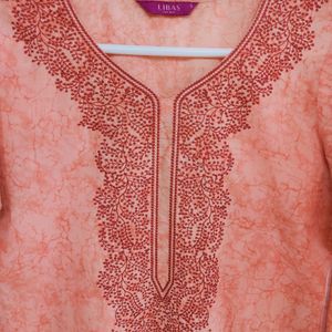 Embroidered Sharbati (Pastel Orange) Kurta