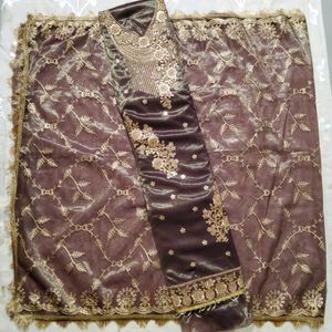 Embroidered Semi Stitched Suit,Full Work Dupatta