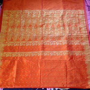 Orange Clr Banarasi Sari For Bride