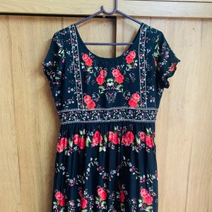 Beautiful Floral Black Cutout Dress