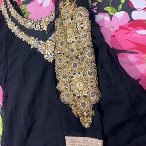 Black Georgette Long Gown With Dupatta