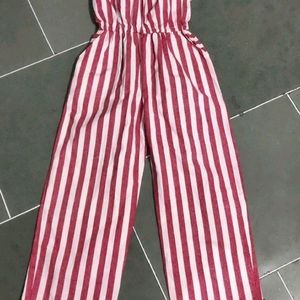 Red And White Denim Jumpsuit