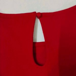 Red A-line Dress With Peplum Sleeves