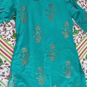 Daily Wear Round Neck Kurta Set For Women, Green