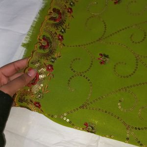 GREEN SEQUIN WORK EMBROIDED SAREE