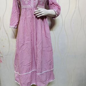 Pink Color Cotton Self Embroidered Kurta