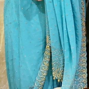 Very Beautiful Aqua Colour Party Wear Saree