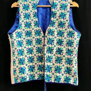 Cream Embroidered Waist Coat For Women.