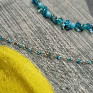 2 Piece Cyan Blue Jewellery (Necklace+Bracelet) Can Be Worn As Anklet