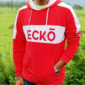 Ecko Unltd Men Red Printed Hooded Sweatshirt