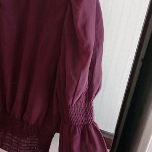 Burgundy Puff Sleeves Top