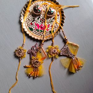 2 set Jaipuri floral Design Rakhi and lumba