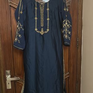 Navy Blue Embroidered Kurta