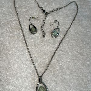 Light Green Stone Chain With Earrings Set