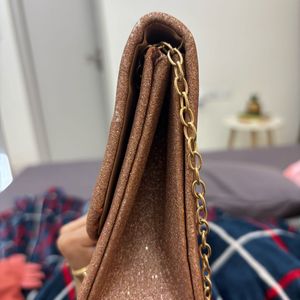 Rose Gold Glittery Clutch With Sling