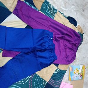 Purple And Blue Pants  For Women