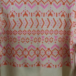 H & M -White Sweater with Playful Pink and Orange