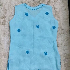 Blue Chikankari Short Kurta