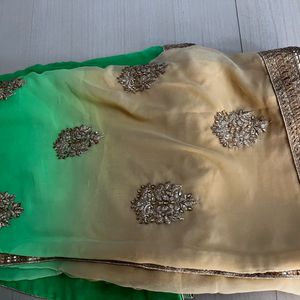 Beautiful Green And Cream Colour Combination Saree