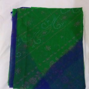 FREE DELIVERY GREEN BLUE COLOUR CHIFFON SAREE