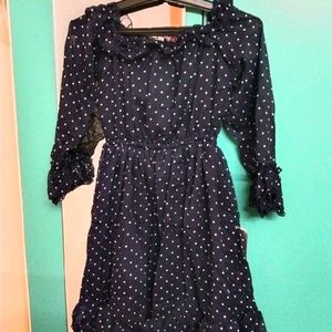 Navy Blu Polkadot Stretchy Ruffle Dress