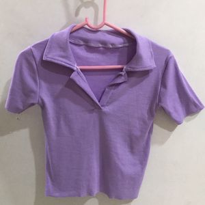 Lilac Purple Short Sleeves Polo Shirt Top