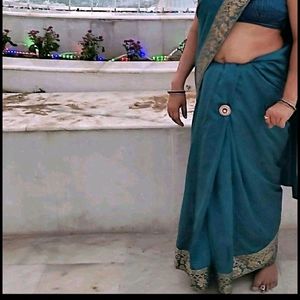 Green Saree With Stiched Blouse Bust 36 Size