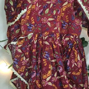 Maroon Colour Printed Wrap Dress With Multi Layer