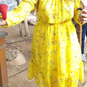 Super Yellow Flared Dress Frock