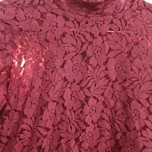 SASSAFRAS Maroon Lace Top