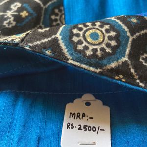 Blue And Black Patchwork Cotton Silk Saree