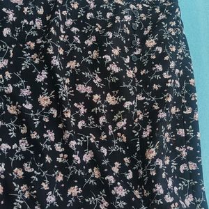 Floral Print Side Slit Medi Skirt