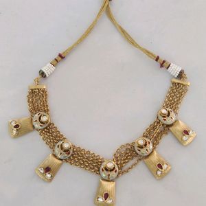 Gold Plated Kundan Necklace Set (Women)