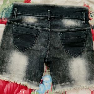 Solid Women Denim Charcoal Black Shorts