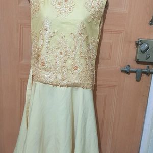 Yellow & Gold Lace Satin Party Dress.