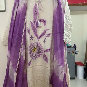 Mul Cotton Lavender Kurta Set Dupatta