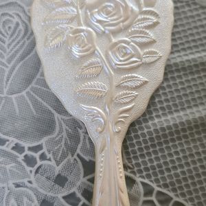 Ivory White Hand Mirror with carved roses