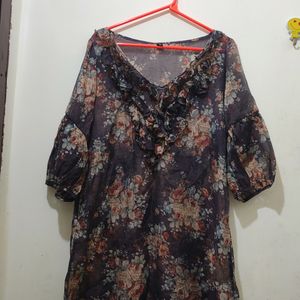 Floral Printed Long Top/Short Dress Size 36