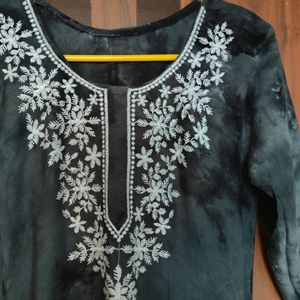 Charcoal Grey Tie-Dye Chikankari Kurta(Women)