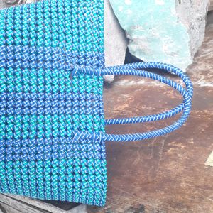 Hand Made Blue With Peacock Green Wire Bag