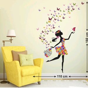 Girl With Butterfly Large Vinyl Wallstikker